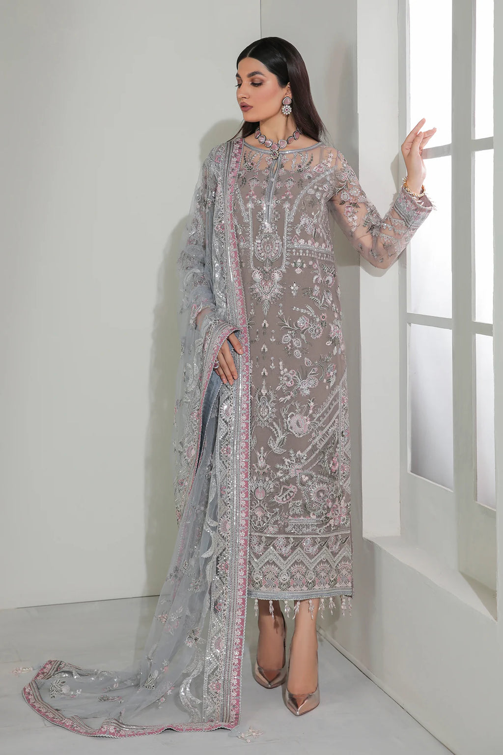 Designer Suit Baroque Chantelle Embroidered Net 3PC Ready To Wear