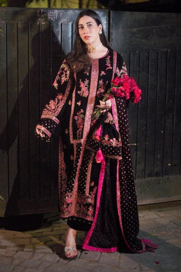3 Piece Stitched Velvet Suit - Ready To Wear