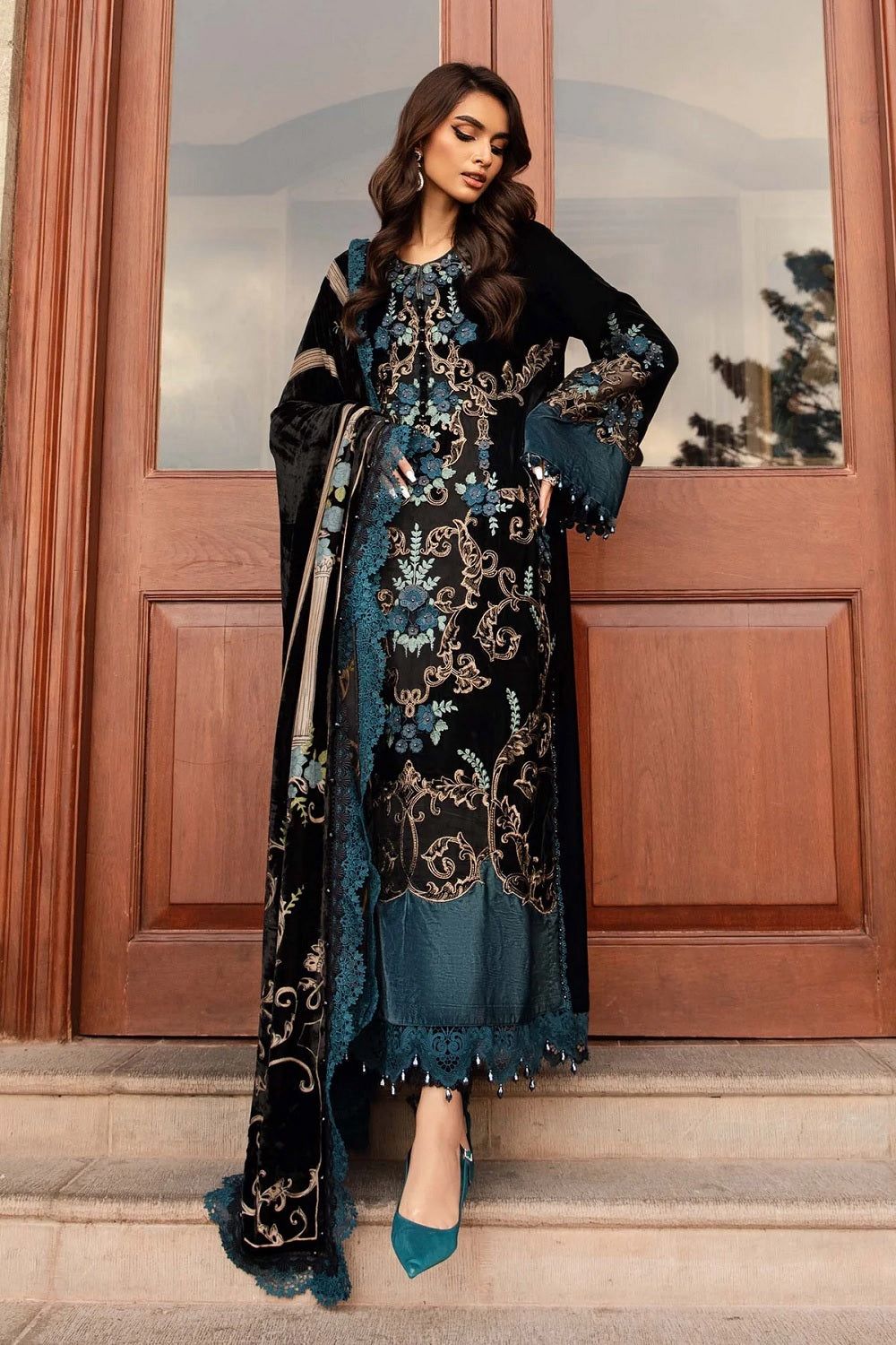 3 Piece Stitched Velvet Suit - Ready To Wear